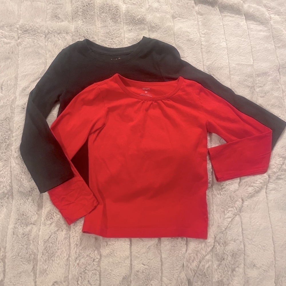 Multibrand 4T Long Sleeve Shirts Bundle, Solid, Girl, Red, Black, Basics